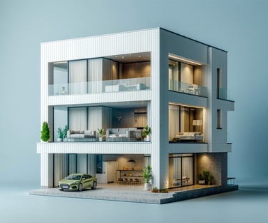 Illustration professionnelle de l'assurance multirisque immeuble et des garanties de copropriété, avec une qualité photo d...