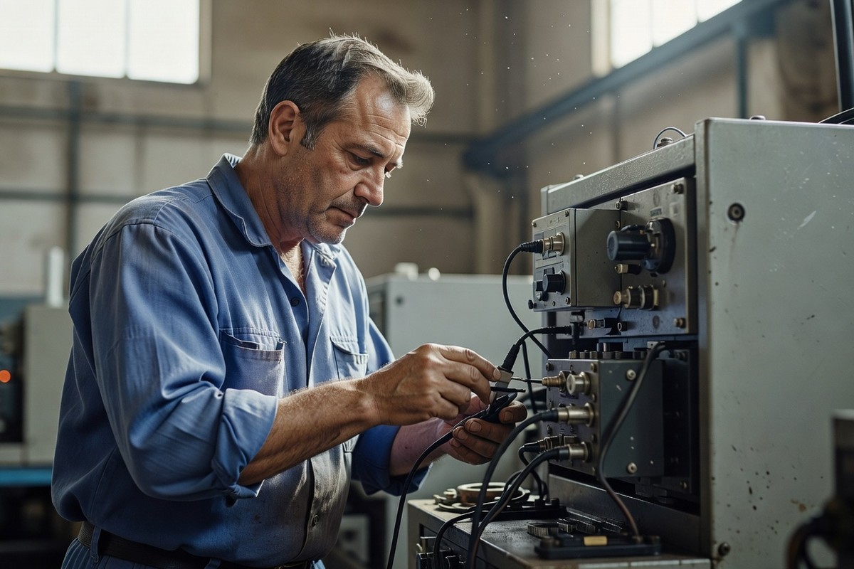 Technicien senior en formation pratique de diagnostic énergétique sur site industriel