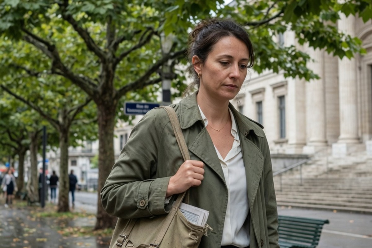 Femme marchant dans une rue lyonnaise après le tribunal